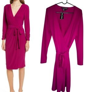Nina Leonard Silk Wrap Dress Magenta Medium NWT